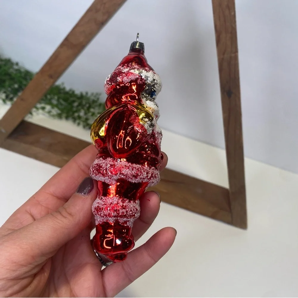 Vintage West Germany Santa Blown Glass Ornament Glitter Blue Eyes